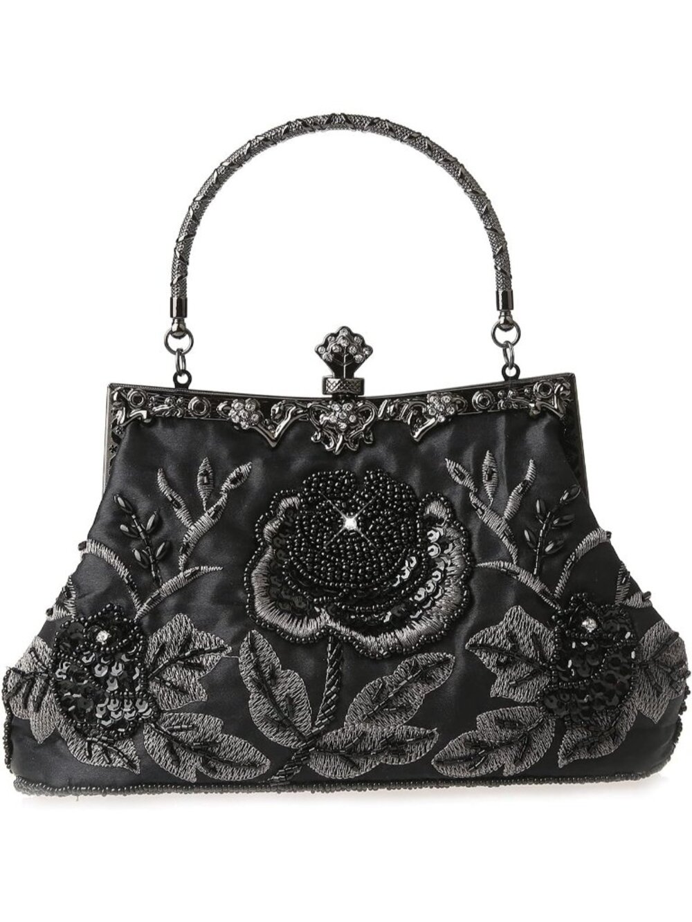 〽️Women's Black Vintage Floral Beaded Rhinestone Embroidery Sequin Crossbody Bag